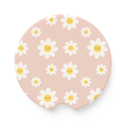 Retro Daisy Smiley Face Car Coasters