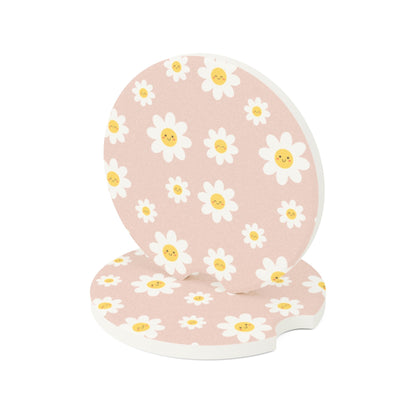 Retro Daisy Smiley Face Car Coasters