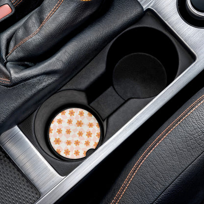 Groovy Checkered Daisy Car Coasters