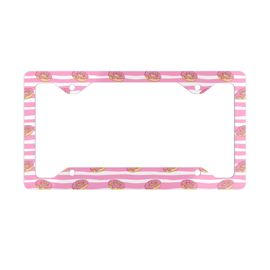 Pink Donut Pattern Metal License Plate Frame