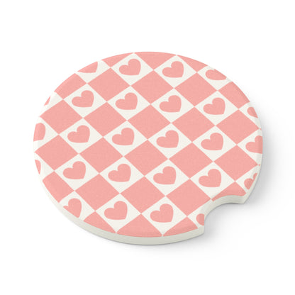 Pink Heart Checkered Car Coasters