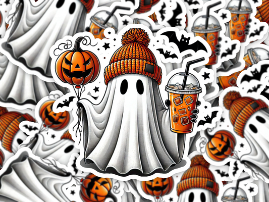 Retro Iced Coffee Ghost Sticker