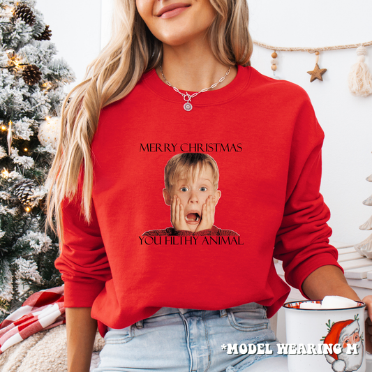 Christmas Crewneck Sweatshirt - Home Alone Merry Christmas You Filthy Animal