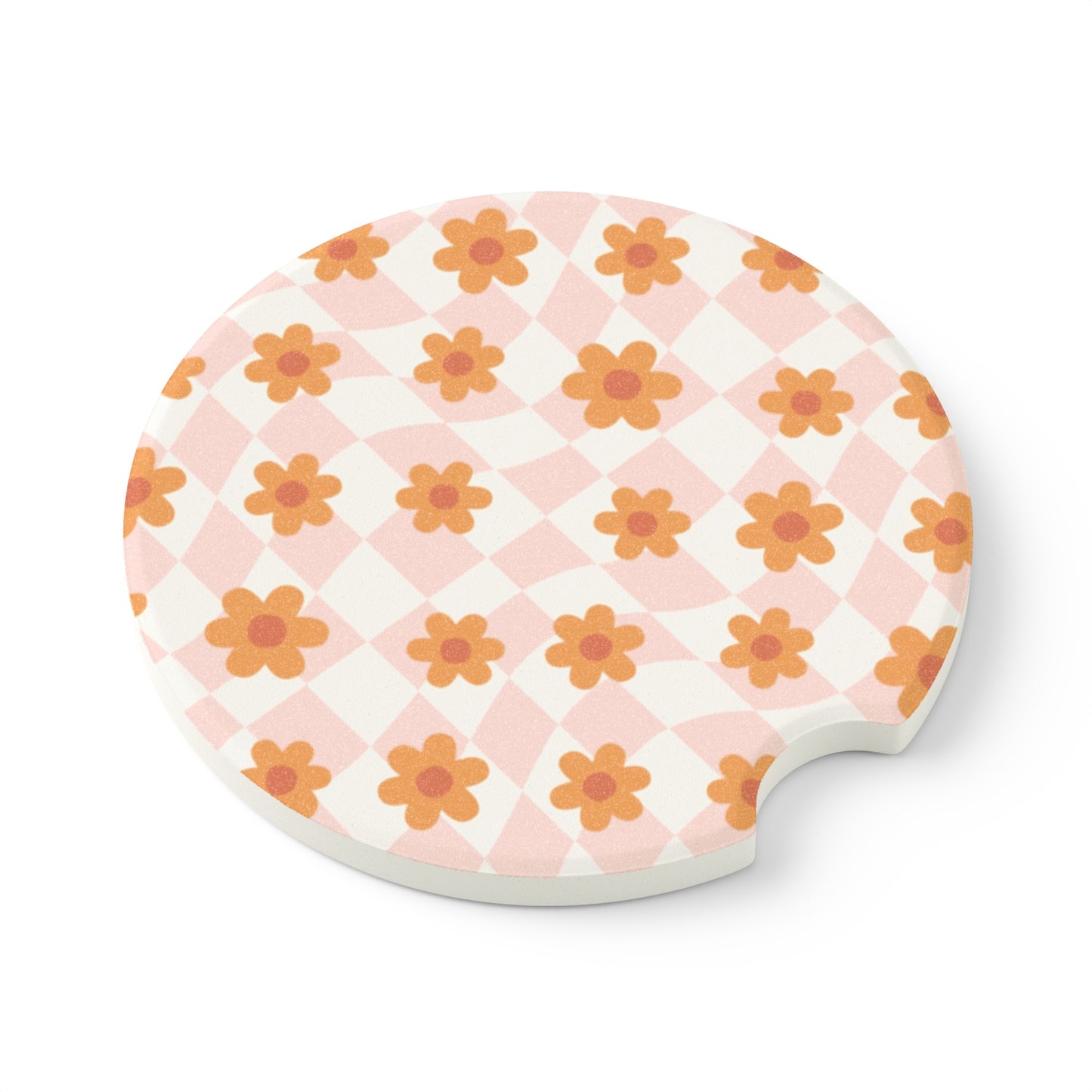 Groovy Checkered Daisy Car Coasters