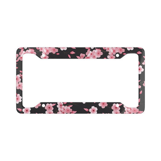 Cherry Blossom Black License Plate Frame