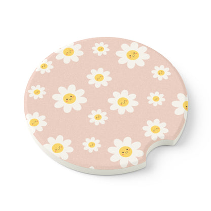 Retro Daisy Smiley Face Car Coasters