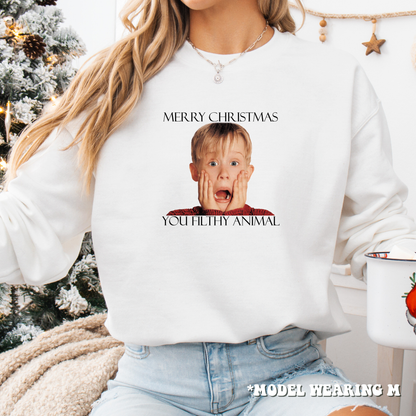 Christmas Crewneck Sweatshirt - Home Alone Merry Christmas You Filthy Animal